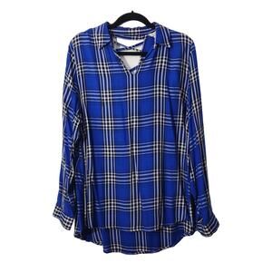 Blue Plaid Blouse EST 1946 Clothing Pull Over Collared Top Soft Women's Size XL